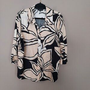 Rachel Zoe Linen Blend 3/4 Sleeve Button Down Floral Blouse Size 2X NWOT